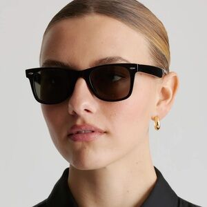 QUINCE Walker Polarized Acetate Sunglasses Black With Green Lens Wide 6447